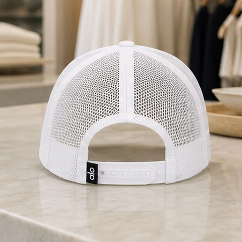 ALO Yoga White Black Tennis Mesh Trucker Cap Hat Sporty